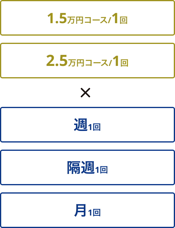 1.5万円コース 2.5万円コース × 週1回 隔週1回 月1回